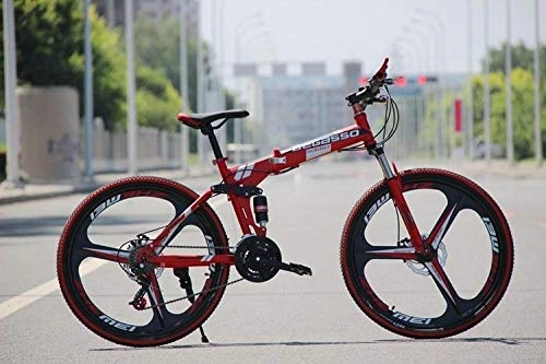 Folding Mountain Bike : Convenient Foldable Ultra-Lightweight Mountain Bike 4-Variable Speeds Dual Brake Folding Bicycle For Student Man And Women Adult Bike (Color : Red 3 blade, Size : 27)
