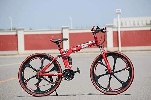 Folding Mountain Bike : Convenient Foldable Ultra-Lightweight Mountain Bike 4-Variable Speeds Dual Brake Folding Bicycle For Student Man And Women Adult Bike (Color : Red 6 blade, Size : 24)