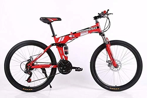 Folding Mountain Bike : Convenient Foldable Ultra-Lightweight Mountain Bike 4-Variable Speeds Dual Brake Folding Bicycle For Student Man And Women Adult Bike (Color : Red, Size : 21)