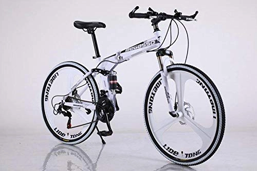Folding Mountain Bike : Convenient Foldable Ultra-Lightweight Mountain Bike 4-Variable Speeds Dual Brake Folding Bicycle For Student Man And Women Adult Bike (Color : White 3 blade, Size : 24)