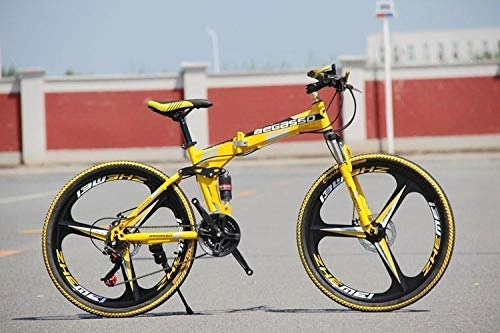 Folding Mountain Bike : Convenient Foldable Ultra-Lightweight Mountain Bike 4-Variable Speeds Dual Brake Folding Bicycle For Student Man And Women Adult Bike (Color : Yellow 3 blade, Size : 30)
