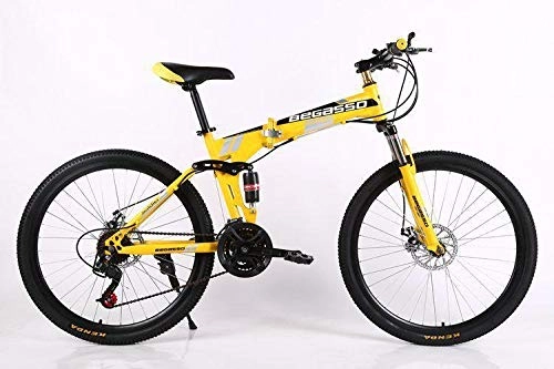 Folding Mountain Bike : Convenient Foldable Ultra-Lightweight Mountain Bike 4-Variable Speeds Dual Brake Folding Bicycle For Student Man And Women Adult Bike (Color : Yellow, Size : 21)