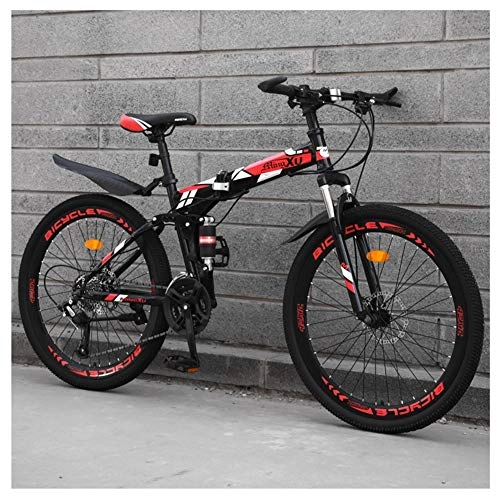 Folding Mountain Bike : COSCANA 26inch Folding Mountain Bike, Unisex Bicycle, Full Suspension MTB Bikes, Double Disc Brake Bicycles Cycling For Men And WomenRed-21 Speed