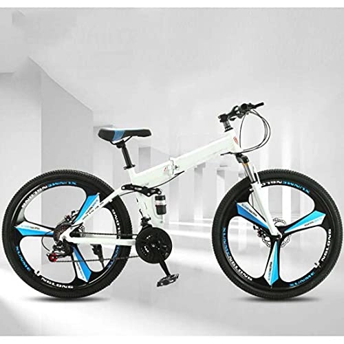 Folding Mountain Bike : COUYY Bicycle 21-speed foldable variable speed one-wheel mountain bike male and female adult student bicycle road bike, White, 26
