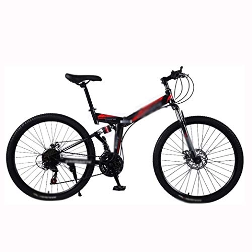 Folding Mountain Bike : COUYY Bicycle Folding Mountain Bike-Model Strengthen Shock Absorption-21 / 24 / 27 stage shift Unisex-Adult Bike, Red, 24 speed
