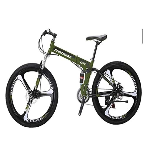 Folding Mountain Bike : COUYY Bicycle G4 21-speed mountain bike, steel frame 26-inch 3-spoke wheel group double shock folding bike, Green
