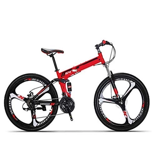 Folding Mountain Bike : COUYY Bicycle G4 21-speed mountain bike, steel frame 26-inch 3-spoke wheel group double shock folding bike, Red