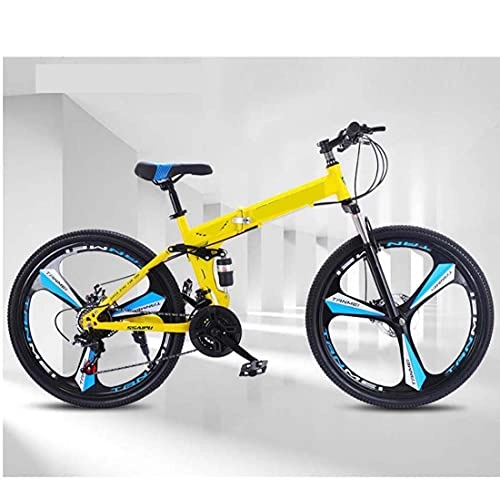 Folding Mountain Bike : COUYY Foldable variable speed one-wheel mountain bike 24 inch 26 inch male and female adult student bicycle road bike 21 speed, Yellow, 24