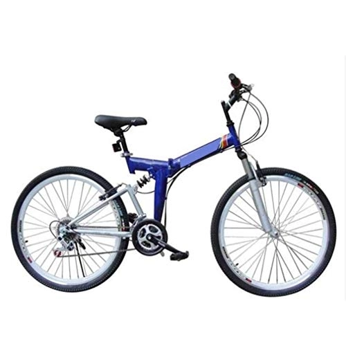 Folding Mountain Bike : COUYY Folding bicycle, 24-26 inch 21 speed folding mountain bike, front and rear V brakes shock absorber mountain bike Speed ​​car, Blue, 24inches
