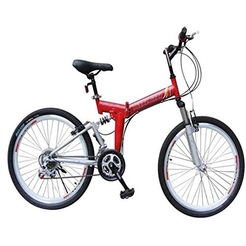 Folding Mountain Bike : COUYY Folding bicycle, 24-26 inch 21 speed folding mountain bike, front and rear V brakes shock absorber mountain bike Speed ​​car, Red, 24inches