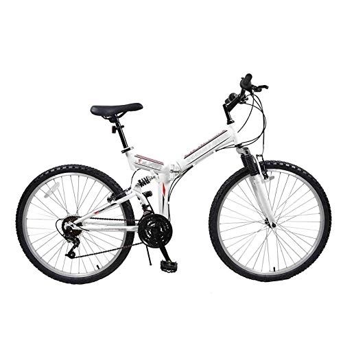 Folding Mountain Bike : COUYY Folding bicycle, 24-26 inch 21 speed folding mountain bike, front and rear V brakes shock absorber mountain bike Speed ​​car, White, 26inches