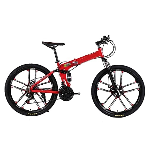 Folding Mountain Bike : COUYY Folding Mountain Bike 21 / 24 / 27 Speed 24 / 26 inch Bicycle with Double Disc Brakes and Double Suspension for Adult, Red, 26 inch27 speed