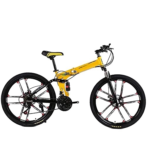 Folding Mountain Bike : COUYY Folding Mountain Bike 21 / 24 / 27 Speed 24 / 26 inch Bicycle with Double Disc Brakes and Double Suspension for Adult, Yellow, 24 inch27 speed