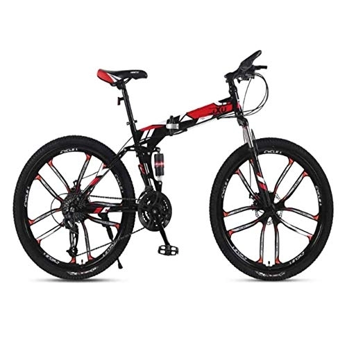 Folding Mountain Bike : COUYY Variable-speed folding mountain bike bicycle, adult 24-speed off-road racing 26-inch damping disc brake soft tail male female student bicycle, A