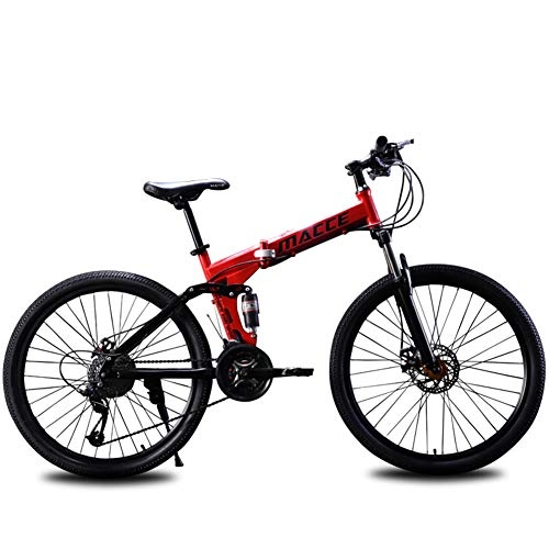 Folding Mountain Bike : CPURSUE Bicycle, Mountain Bike, Foldable Bicycle, 24 Inch, Variable Speed Dual Shock Absorption, 21 Speed, Double Disc Brake, Red