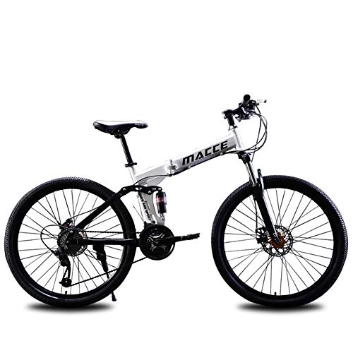 Folding Mountain Bike : CPURSUE Bicycle, Mountain Bike, Foldable Bicycle, 24 Inch, Variable Speed Dual Shock Absorption, 24 Speed, Double Disc Brake, White
