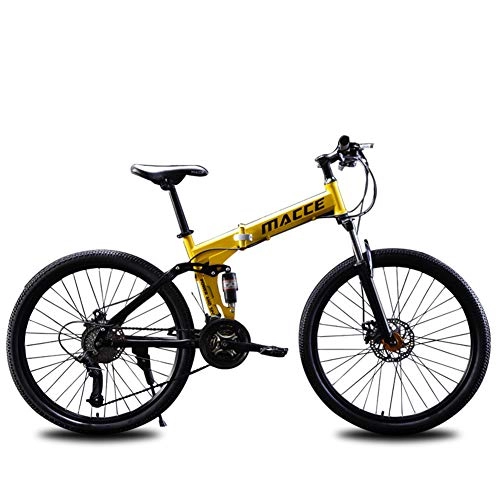 Folding Mountain Bike : CPURSUE Bicycle, Mountain Bike, Foldable Bicycle, 24 Inch, Variable Speed Dual Shock Absorption, 27 Speed, Double Disc Brake, Yellow