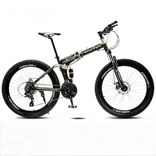Folding Mountain Bike : CPY-EX Folding Mountain Bike 21 / 24 / 27 / 30 Speed Bicycle, Full Suspension MTB Foldable Frame 26", Spoke Wheels, A, 27