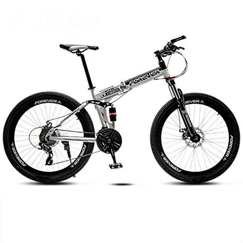 Folding Mountain Bike : CPY-EX Folding Mountain Bike 21 / 24 / 27 / 30 Speed Bicycle, Full Suspension MTB Foldable Frame 26", Spoke Wheels, B, 21
