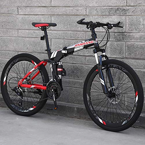 Folding Mountain Bike : CPY-EX Folding Mountain Bike 21 / 24 / 27 Speed Bicycle Full Suspension MTB Foldable Frame 26" Spoke Hub, B, 21