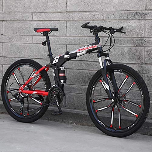 Folding Mountain Bike : CPY-EX Mountain Bike, Folding Mountain Bike 21 / 24 / 27 Speed Bicycle Full Suspension MTB Foldable Frame 26" 3 / 6 / 10 Spoke Wheels, A3, 24
