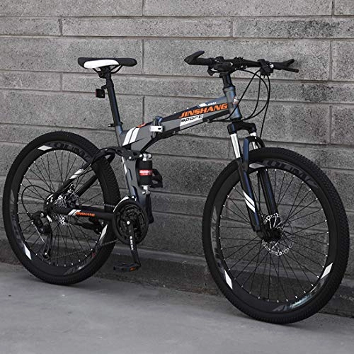 Folding Mountain Bike : CPY-EX Mountain Bike, Folding Mountain Bike 21 / 24 / 27 Speed Bicycle Full Suspension MTB Foldable Frame 26" Spoke Hub, C, 24