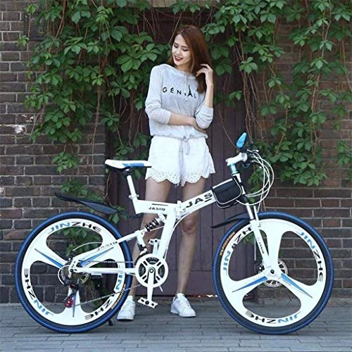 Folding Mountain Bike : CSS 24" 26" Mountain Bike 21 Speed Bicycle Front and Rear Shock Absorber Mountain Bike Cross Country Bicycle Adult BMX, Size:26 Inches, Colour:Red 6-6, White, 26 inches