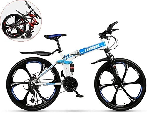Folding Mountain Bike : CSS 26 Inches Boy Mountain Bike, 6-Knife Integrated Wheel Folding Carbon Steel Bicycles, Double Shock Variable Speed Bicycle, Unisex 6-11), 26in (21 Speed)