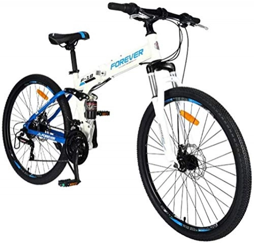Folding Mountain Bike : CSS 26" Mountain Bicycle, 24 Speed Ront and Rear Shock Absorption Folding Bike Double Disc Brake Soft Tail Frame Bicycle Adult Off-Road Vehicle 6-27, White