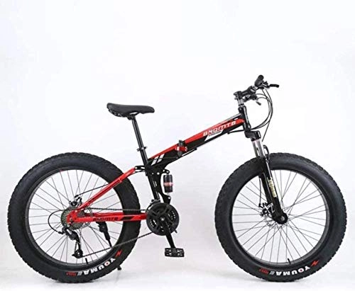 Folding Mountain Bike : CSS 4.0 Widened Mountain Bike with Large Tires, Foldable, Beach Snowmobile, Dual-Shock Dual Disc Brakes, Soft Tail, 26-Inch-21 Speed 7-16