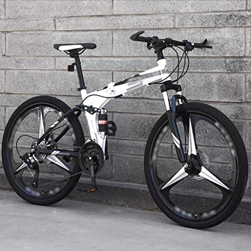 Folding Mountain Bike : CSS Bikes Bicycle Bike Folding Bikes, 27-Speed Double Disc Brake Full Suspension Bicycle, 26 Inch, Double Disc Brake, Off-Road Variable Speed Bikes 5-27, White