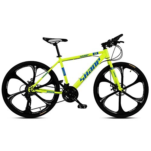 Folding Mountain Bike : Cxmm 26 Inch Mountain Bikes, Men's Dual Disc Brake Hardtail Mountain Bike, Bicycle Adjustable Seat, High-carbon Steel Frame, 21 Speed, Yellow 6 Spoke