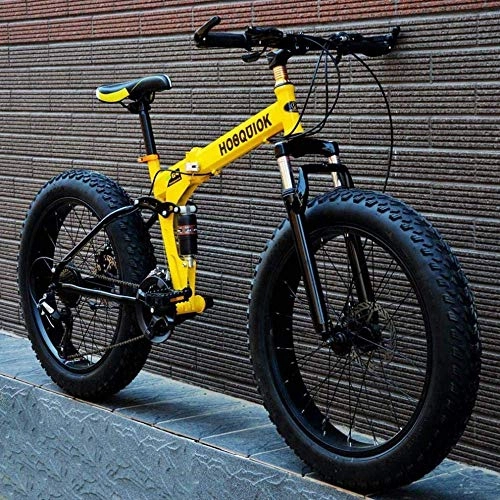 Folding Mountain Bike : CXY-JOEL Fat Tire Adult Mountain Bike Double Disc Brake / High-Carbon Steel Frame Cruiser Mens Bikes 24 inch Beach Snowmobile Bicycle Aluminum Alloy Wheels-White_24 Speed, Yellow