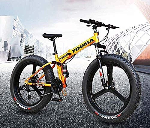 Folding Mountain Bike : CXY-JOEL Folding Mountain Bike Bicycle for Adults Full Suspension High Carbon Steel Frame MTB Bikes with Magnesium Alloy Wheels Double Disc Brake-Orange_24 inch 21 Speed