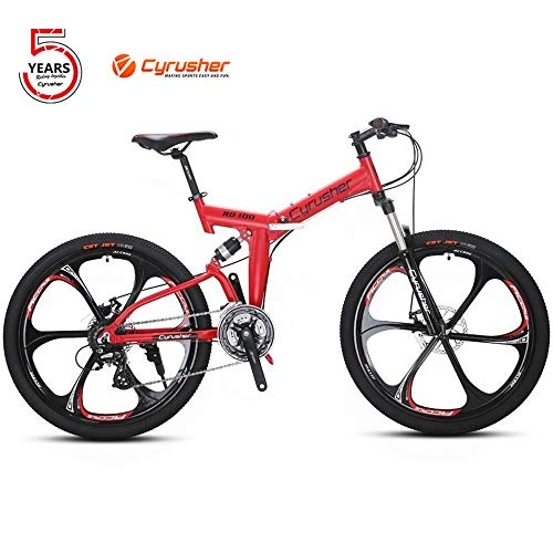 Folding Mountain Bike : Cyrusher RD100 Folding Mountain Bike24 speeds 17 * 26 inch Dual Suspension Bicycle Double Disc Brakes 17 inch Aluminum Frame MTB (red)