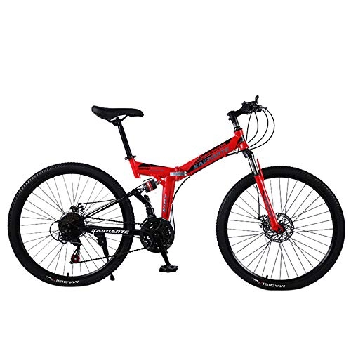Folding Mountain Bike : Dafang 24 inch folding bicycle men's bicycle steel frame outdoor 21 speed bicycle light folding bicycle portable bicycle-Red_2