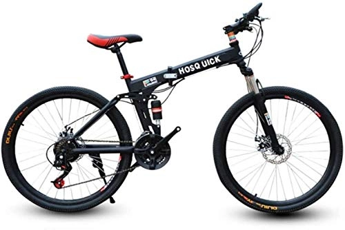 Folding Mountain Bike : DALUXE 24 Inch High-carbon Steel Double Shock Absorber Adult Dual Disc Double Shock Absorber Folding Beach Road Bike Male Track 27 Female Speed Mountain Shift Urban And Bicycle.