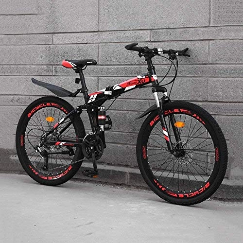 Folding Mountain Bike : DALUXE 24 Speed Folding Mountain Road Bike Beach Bicycle 24-inch Male And Female Students Double Absorber Shock Adult Dual Disc Track Shift Urban Bike, red, 26 inches
