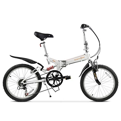 Folding Mountain Bike : Dapang Mountain Bike, 20" inch steel frame with front and rear mudguards front and rear mechanical disc brake, White, 20