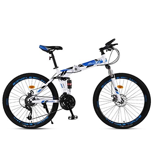 Folding Mountain Bike : Dapang Mountain Bike 21 / 24 / 27 Speed Steel Frame 27.5 Inches 3-Spoke Wheels Dual Suspension Folding Bike, Blue, 24speed