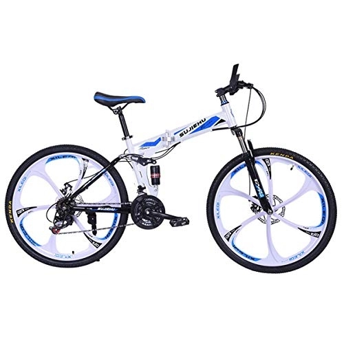 Folding Mountain Bike : Dapang Mountain Bike, 26 Inch Folding bike with Sturdy Steel 6 Spokes Integrated Wheel, Premium Full Suspension and Shimano 24 Speed Gear, 3, 26