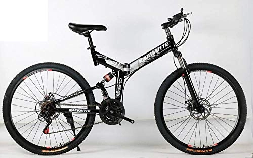 Folding Mountain Bike : DASLING 26 Inch Mountain Bike Front And Rear Shock Absorber 7-Speed Variable Adult Folding Mountain Bike@Black And Silver, 24 Inches