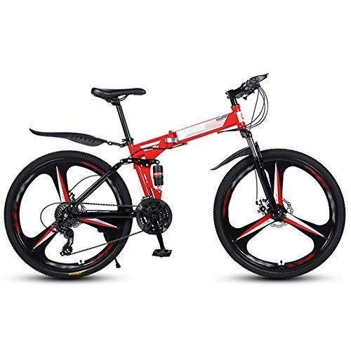 Folding Mountain Bike : DEAR-JY 26 Inch Folding Mountain Bikes, 3 Cutter Wheels High Carbon Steel Frame Variable Speed Double Shock Absorption, All Terrain Adult Quick Foldable Bicycle, Men Women General Purpose, Red, 27 Speed
