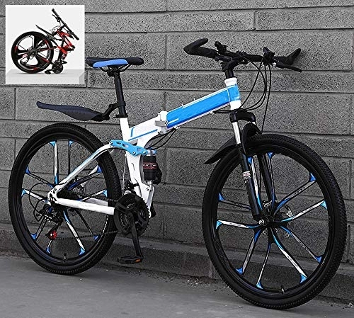 Folding Mountain Bike : DEAR-JY 26 Inch Folding Mountain Bikes, High Carbon Steel Frame Double Shock Absorption 21 / 24 / 27 / 30 Speed Variable, All Terrain Quick Foldable Adult Mountain Off-Road Bicycle, D, 21 Speed