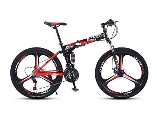 Folding Mountain Bike : DGAGD Variable Speed Folding Mountain Bike Adult Dual Shock Absorbing Off-road 24 Inch Racing Tri-cutter-Black red_21 speed