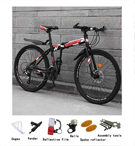 Folding Mountain Bike : Dirty hamper Mountain Bike Folding Bicycle 21-speed Mountain Bike School Wagon Foot-operated Spring Fork Soft Tail Frame 24 / 26 Inch (Color : Red, Size : 24inch)