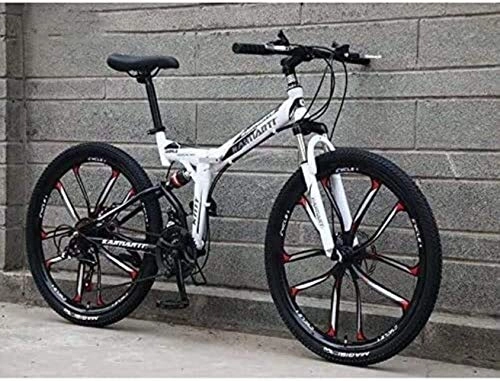 Folding Mountain Bike : Dirty hamper Mountain Bike Folding Bike Bicycle Mountain Bikes High Carbon Steel Frame, Full Suspension Soft Tail, Double Disc Brake, Anti-Skid Tire (Color : B, Size : 26 inch 21 speed)