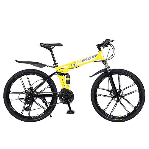 Folding Mountain Bike : DKZK Mountain Bike, 26-Inch Men'S Double-Disc Brake Hard-Tail Bicycle With Adjustable Speed And Foldable High-Carbon Steel Frame