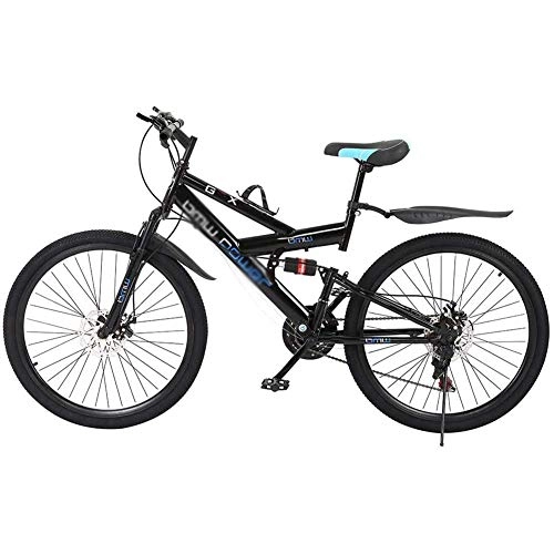 Folding Mountain Bike : DNNAL Adult Mountain Bikes, 26 in Dual Disc Brakes Mountain Bicycle Steel Carbon 21 Speeds Options Full Suspension Frame Folding Bicycles,