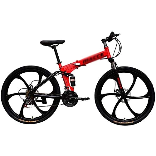 Folding Mountain Bike : DNNAL Adult Mountain Bikes, 26 In Steel Carbon Mountain Trail Bike High Carbon Steel Full Suspension Frame Folding Bicycles, 21 Speed Dual Disc Brakes Bicycle, Red
